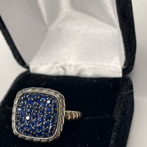 Effy Sterling Silver Sapphire Pave Square Ring - Blue - Size 7.5